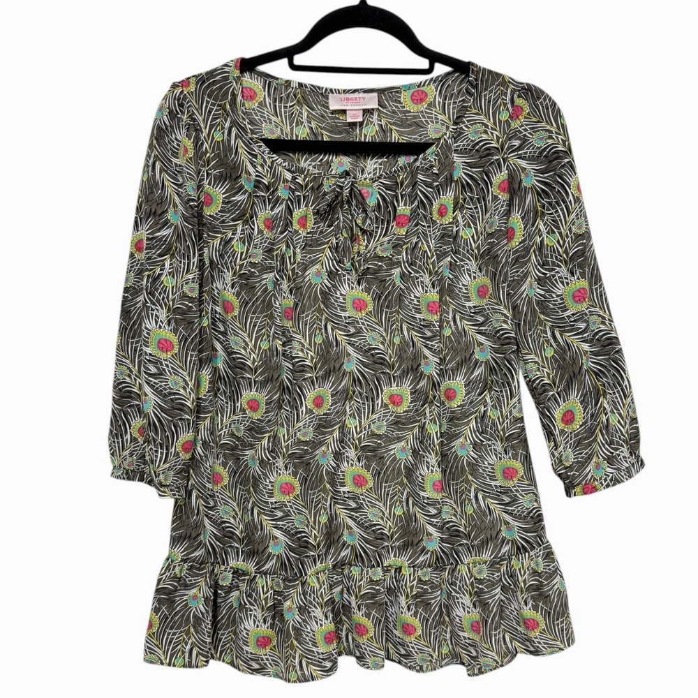 Liberty Of London For Target, Size XS, Peplum Tunic Blouse Peacock Feathers